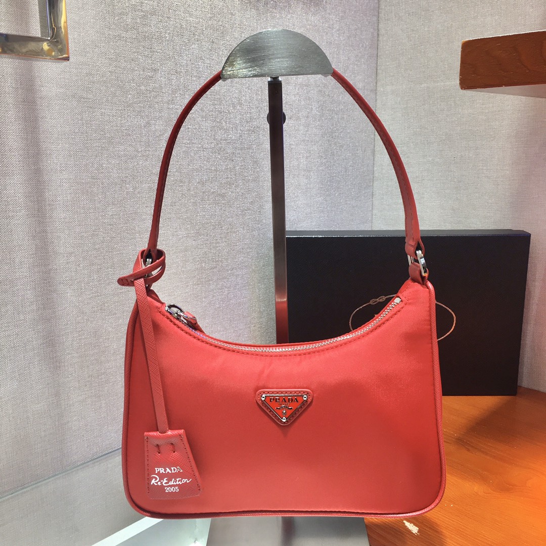 Prada Mini Re Edition 2005 Re Nylon And Saffiano Bag Orange Red 1NE204